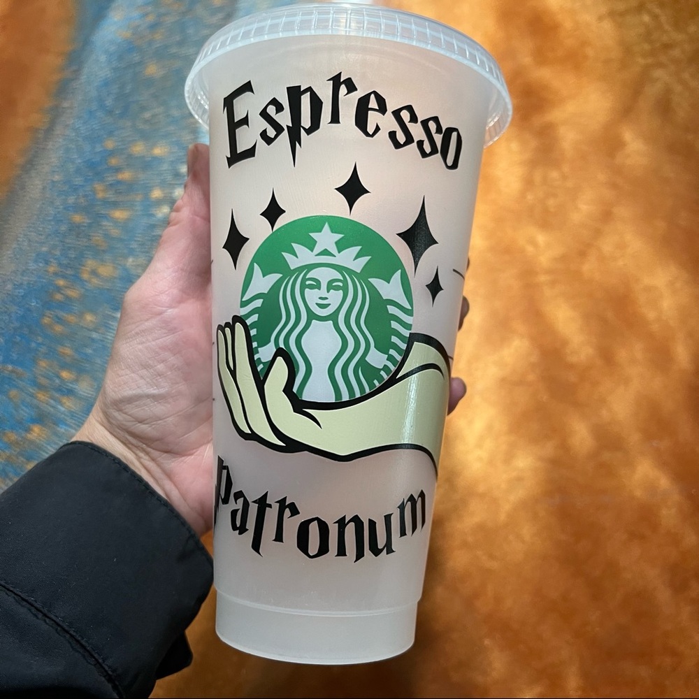 Starbucks Custom Venti cold cup Harry Potter Espresso Patronum no straw